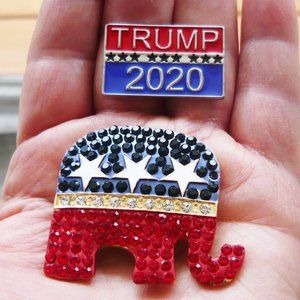 Rhinestone GOP Elephant Pin Plus Trump 2020 Pin
